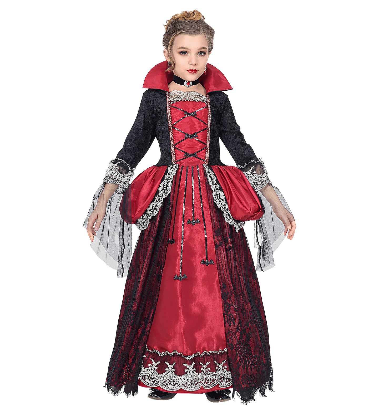 W WIDMANN MILANO Party Fashion - kostium wampira dla dzieci | Zestaw dwuczęściowy z sukienką wraz z krynoliną i obrożą na Halloween, karnawał i imprezy tematyczne
