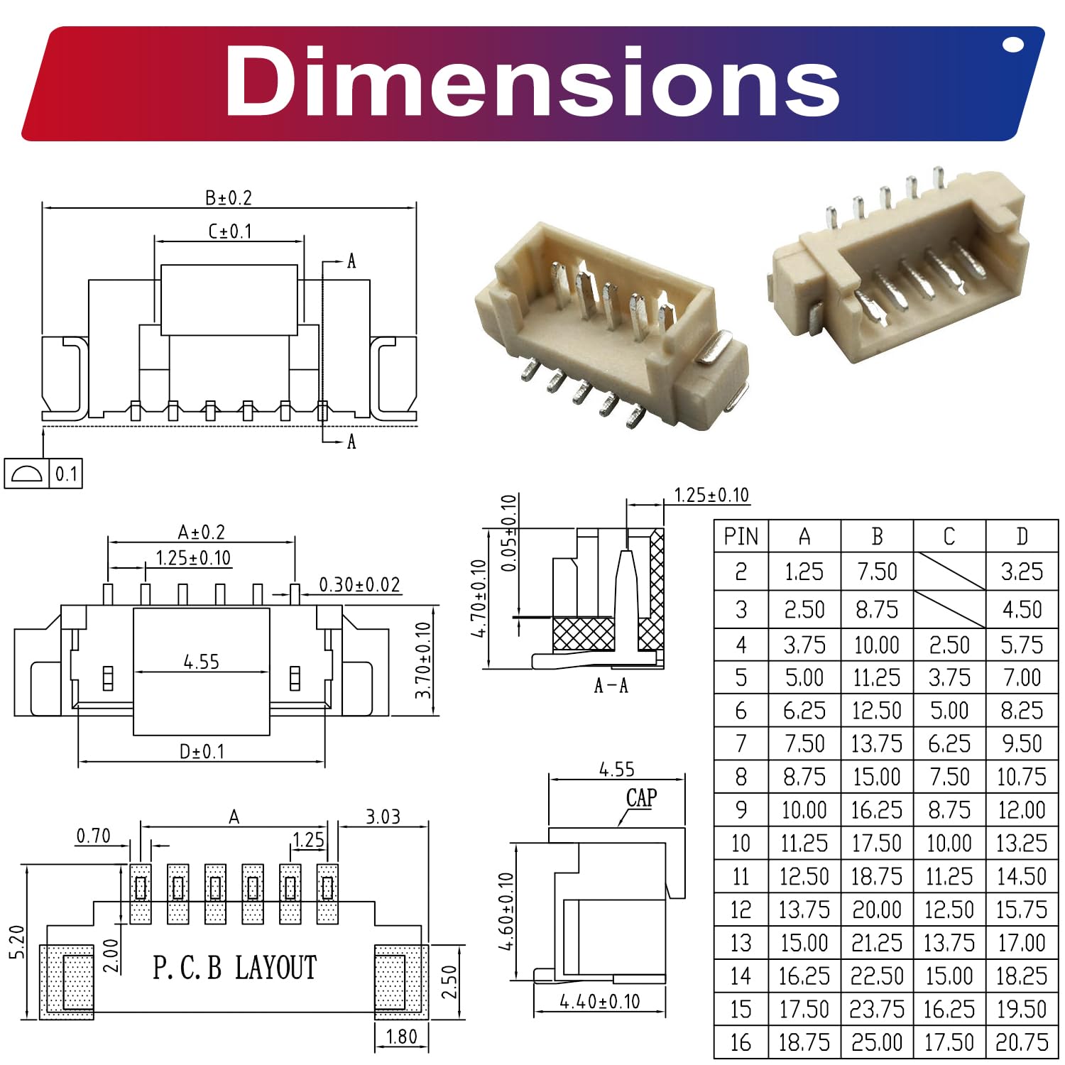 Amazon.com: JTSINERU JST SMT Connector Socket, MX Picoblade 1.25mm