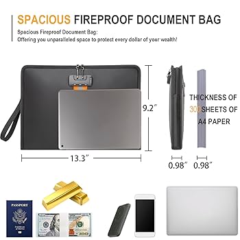 XIAODUN Fireproof Document Bag with Lock，13