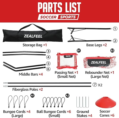 Miniatura 8 de Rebote de fútbol, red de rebote de fútbol 2 en 1, red grande de 6 x 4.7 pies y red pequeña de 6 x 16 pulgadas, práctica de red de rebote de fútbol