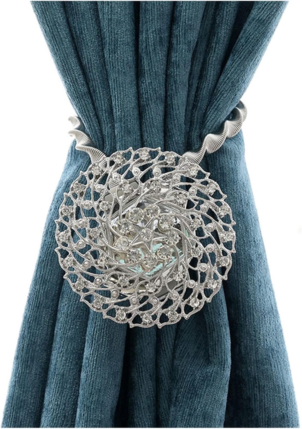 FMURY Flower Design Curtain Accessories Rhinestone Decorative Window Spring Tieback Retractable Metal Curtains Holder(D)