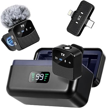Wireless Lavalier Microphones for iPhone/Android, 25H Battery Life Mini Mic