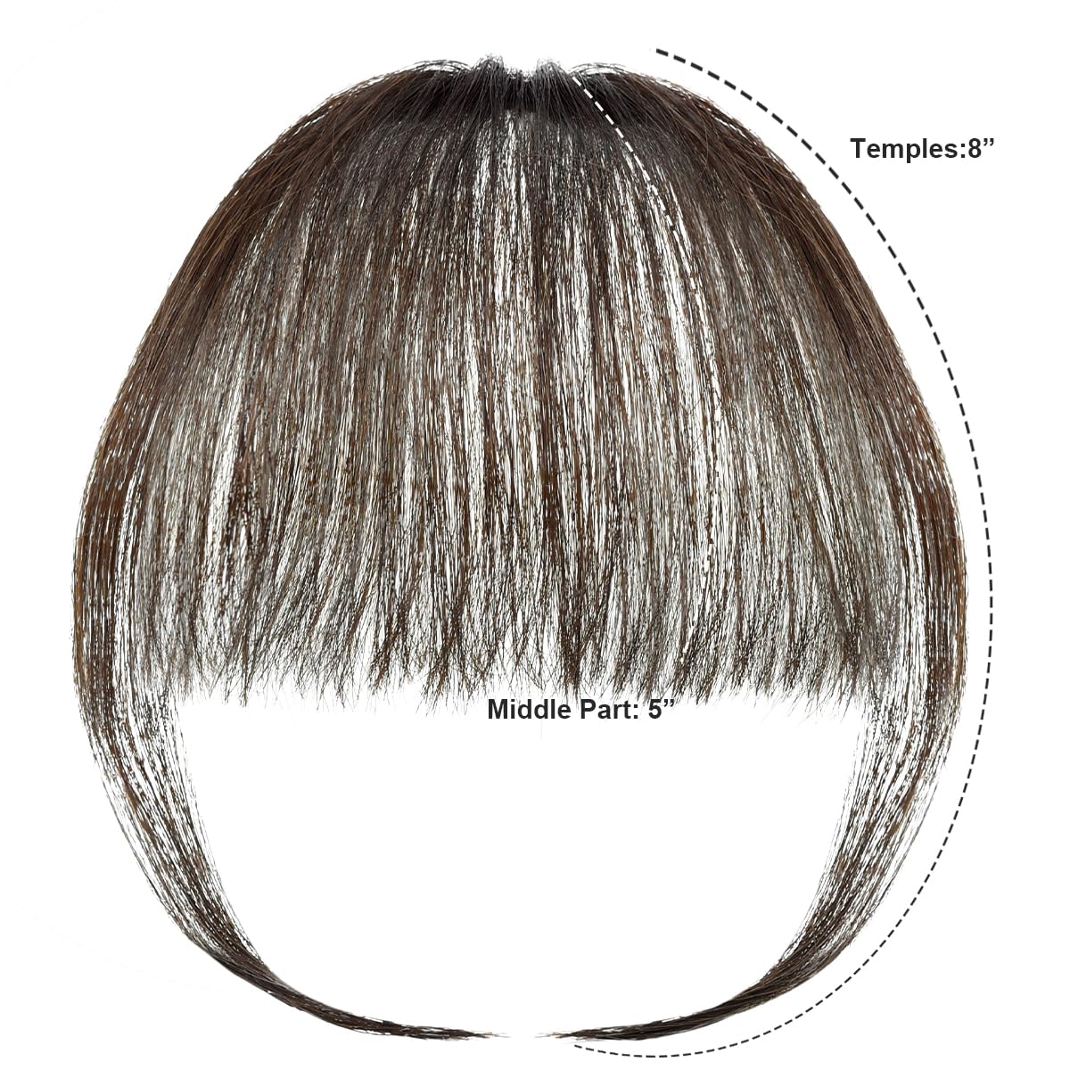BUYOGET Clip in Fringe Human Hair Extension Airy Bangs Dark Brown Straight Remy Fringe Clip on Bangs Hair Clip for Women - Image 2