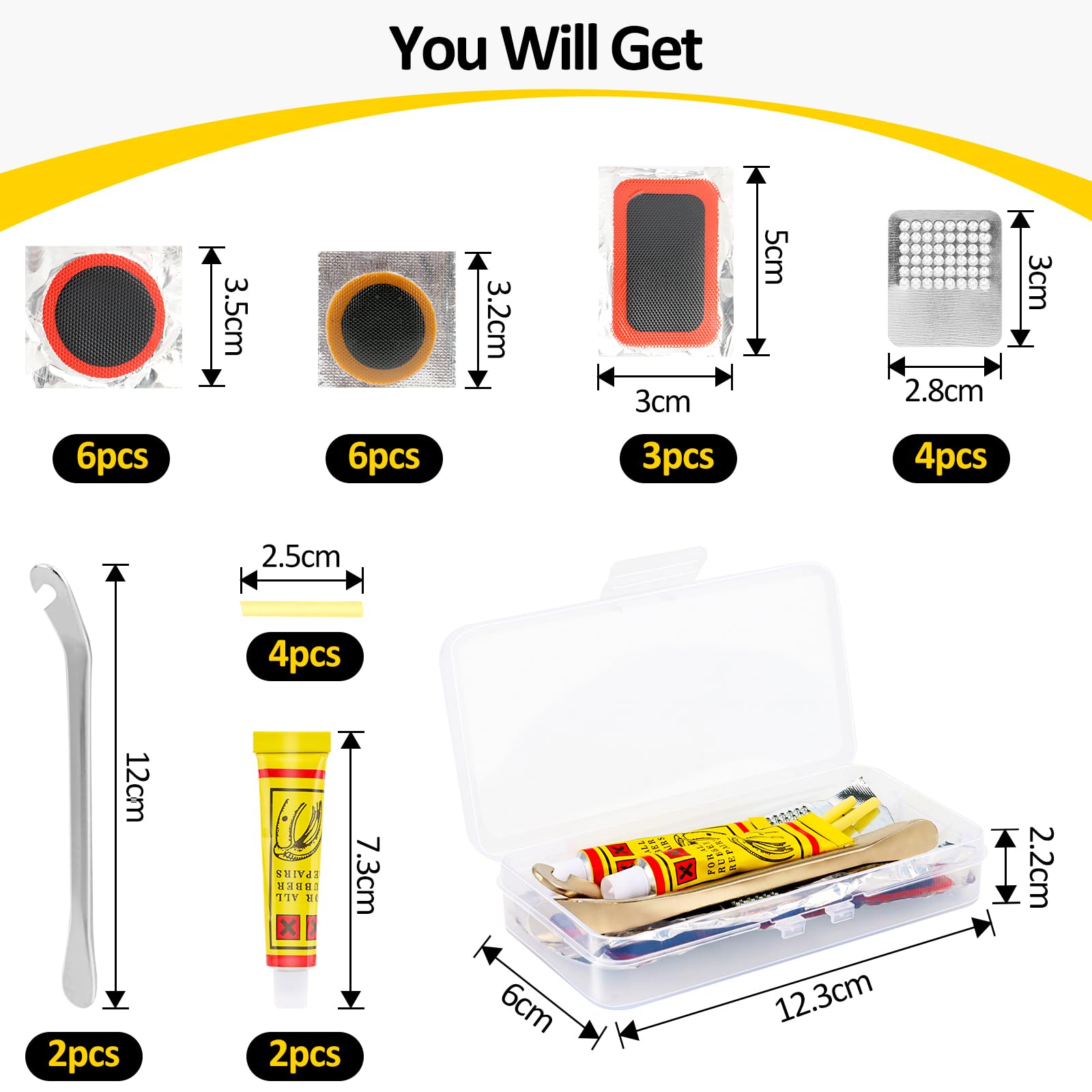 Sinofort Colle Rustine Chambre A Air 82 Pièces Rustine Velo Avec Colle Kit Crevaison Velo