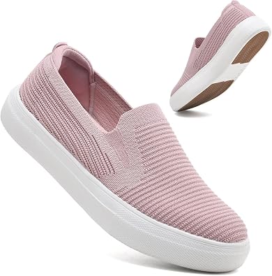 konhill Womens Slip On Walking Shoes Lightweight Breathable Knit Casual Loafers Comfortable Fashion Sneakers
