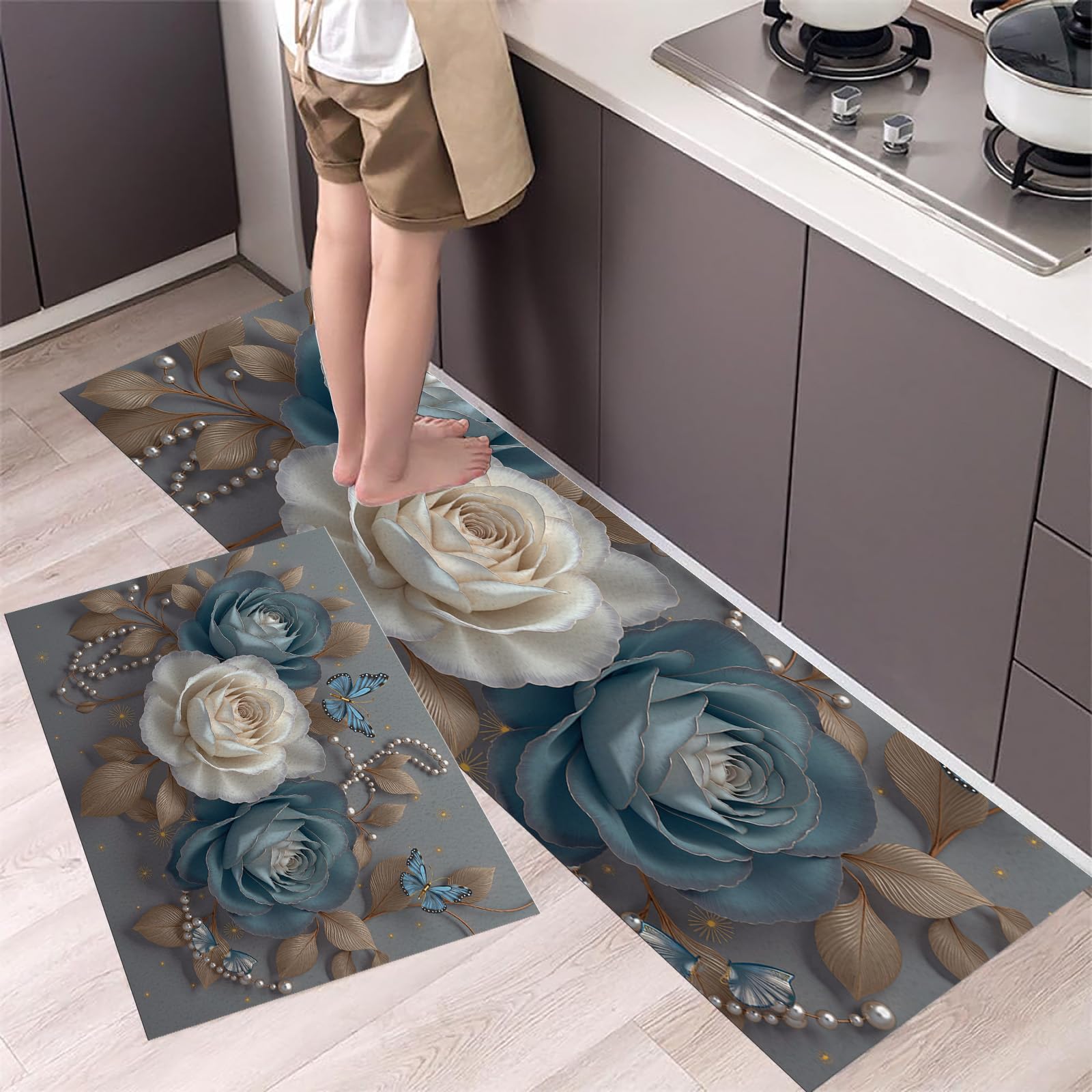 Alfombra de cocina antideslizante y lavable de 2 piezas para evitar resbalones 1