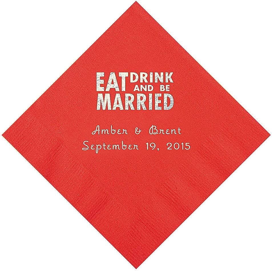 Fun Express Red Eat Drink and Be Married Napkins with Silver Foil - Beverage - Party Supplies - 50 Pieces