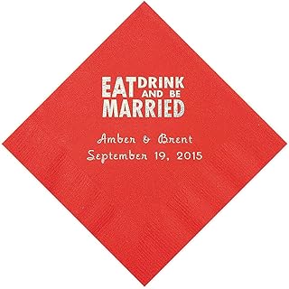 Red Eat Drink And Be Married Napkins with Silver Foil - Beverage - Party Supplies - 50 Pieces