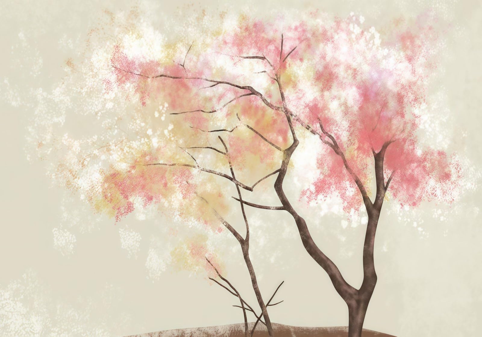 Papier peint intissé panoramique grand arbre de cerisier rose pour un décor mural haut de gamme