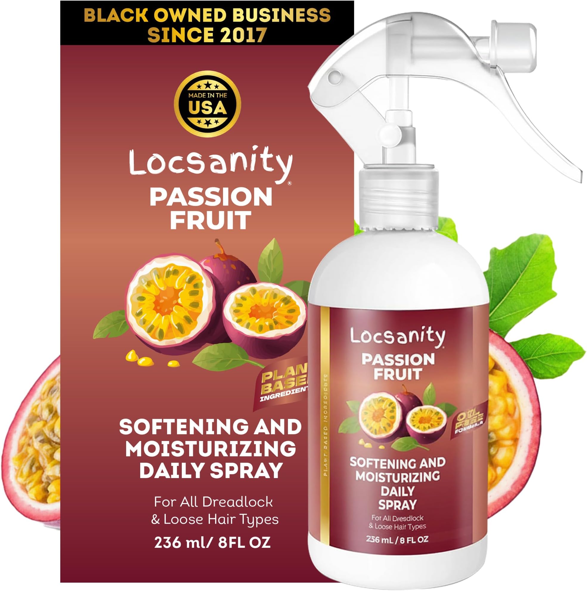 Loc Spray - Locsanity Daily Moisturizing Refreshing Spray for Dreadlocks, Locs, Sisterlocks - Passion Fruit Hair and Scalp Moisturizer for Dry Locs, Braids - Lightweight Plant-Based Care (8 fl oz)