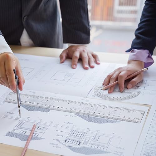 Miniatura 7 de Zonon 6 paquetes de regla de plástico de 12 pulgadas y transportador de plástico de 6 pulgadas, juego de transportadores de geometría matemática