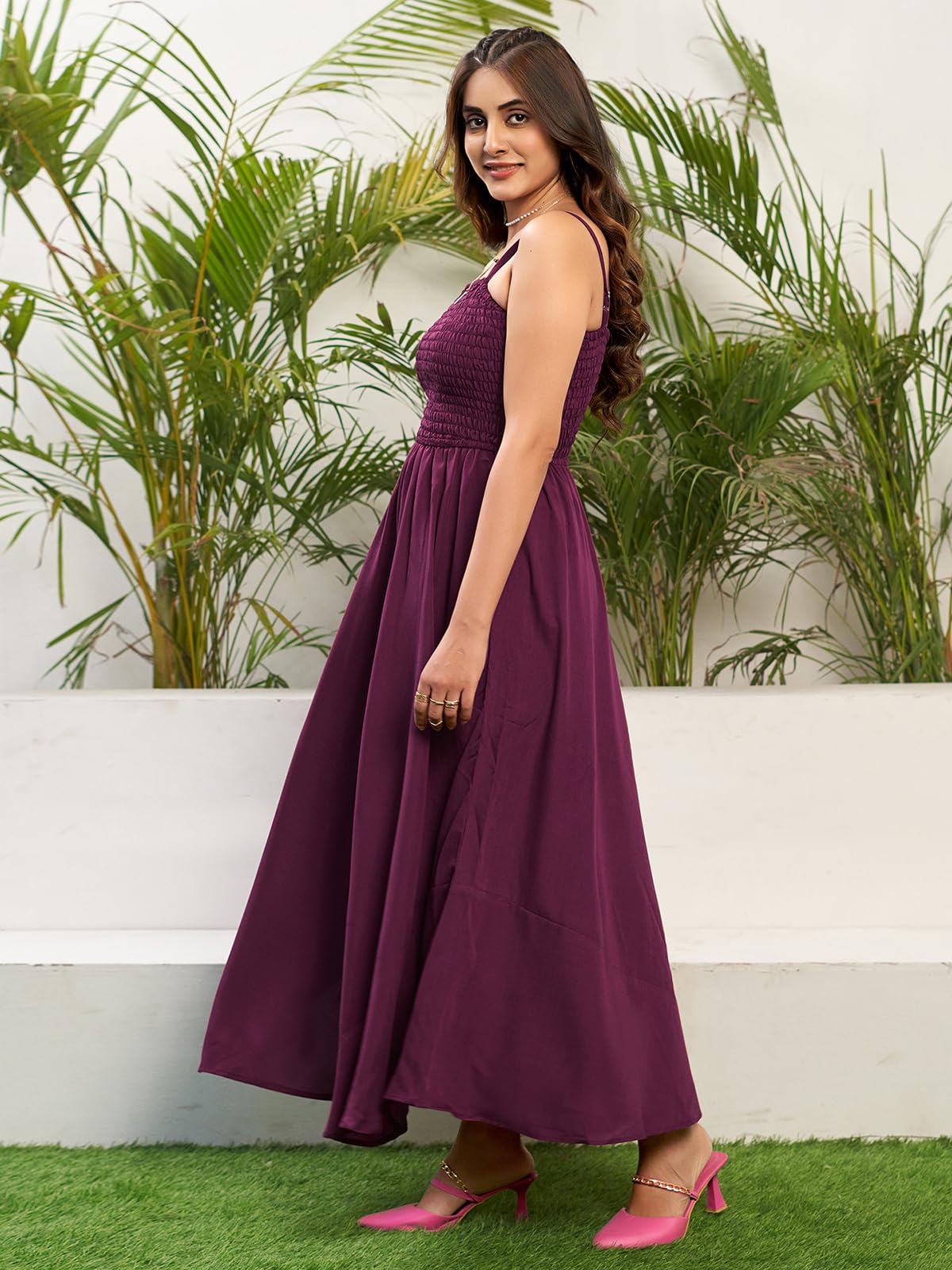 Selvia Western Dress For Women | Smoking Rayon Blend Western Dress For Women | Fit & Flare Dress For Women | One Piece Dress For Women (706Dtk7902N-Xl_Wine)