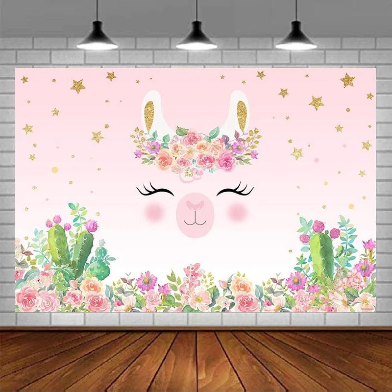 Fotografía Fondo L Fiesta de Cumpleaños Alpaca Baby Shower Decoración Cactus Flor Fondo Fotomatón