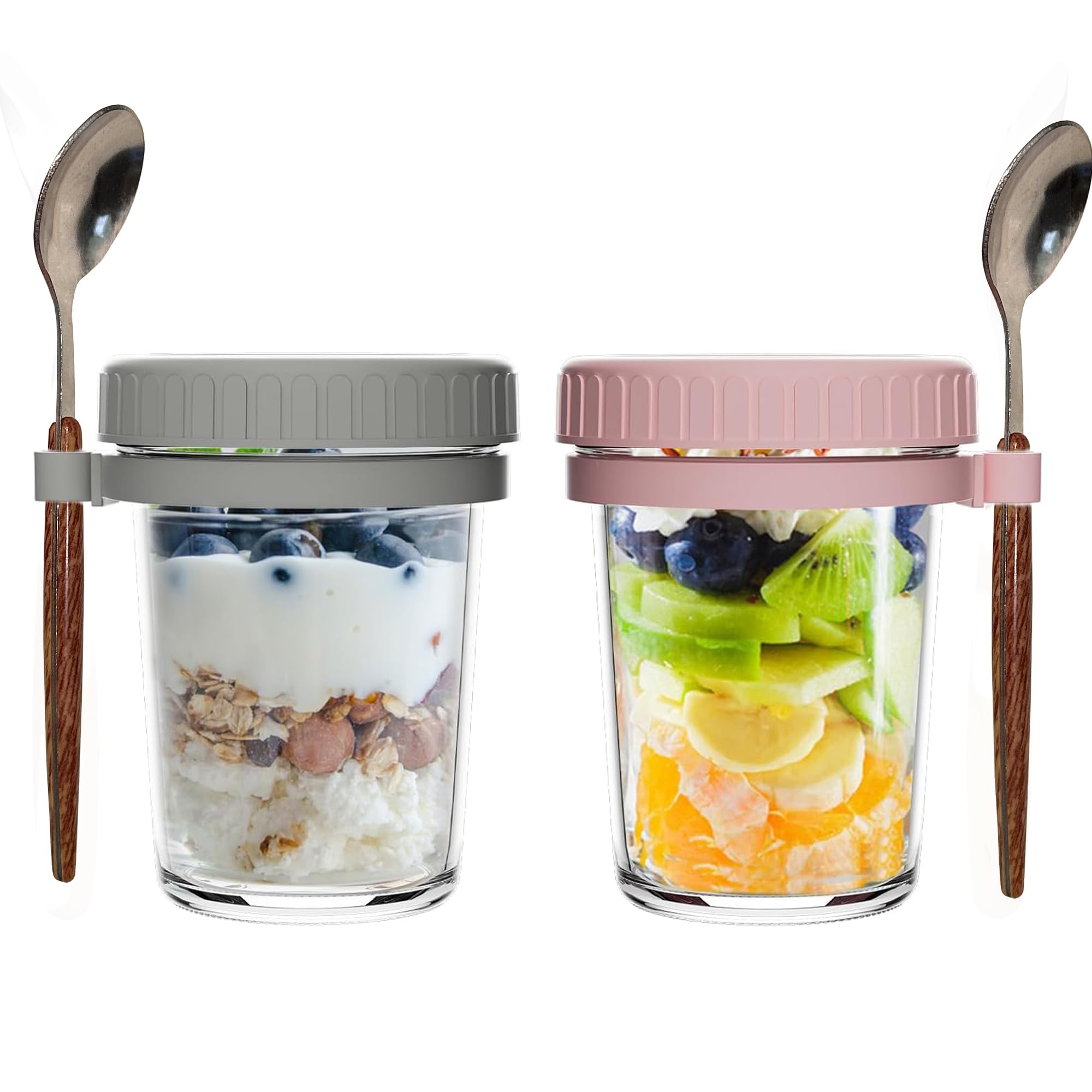 Gilen Overnight Oats Jars with Lids and Spoon, Overnight Oats Container