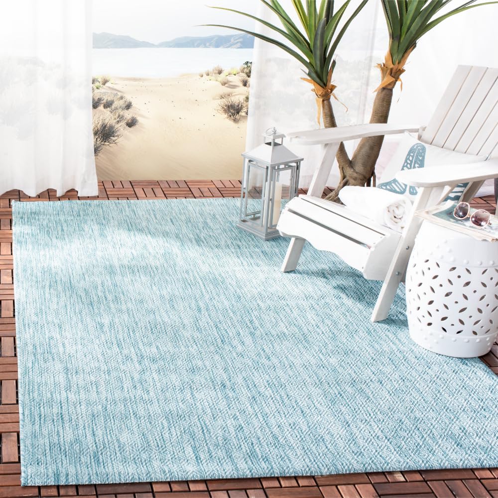 SAFAVIEH Courtyard Collection 6'7' x 9'6' Aqua CY8520 Indoor/ Outdoor Patio Backyard Mudroom Area Rug