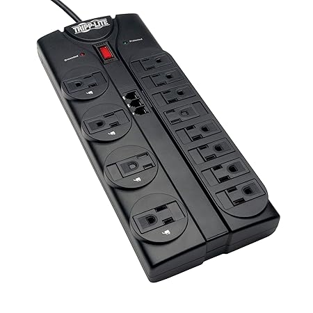 Tripp Lite 12 Outlet Surge Protector Power Strip Tel/Modem 8ft Cord Right Angle Plug (TLP1208TEL)