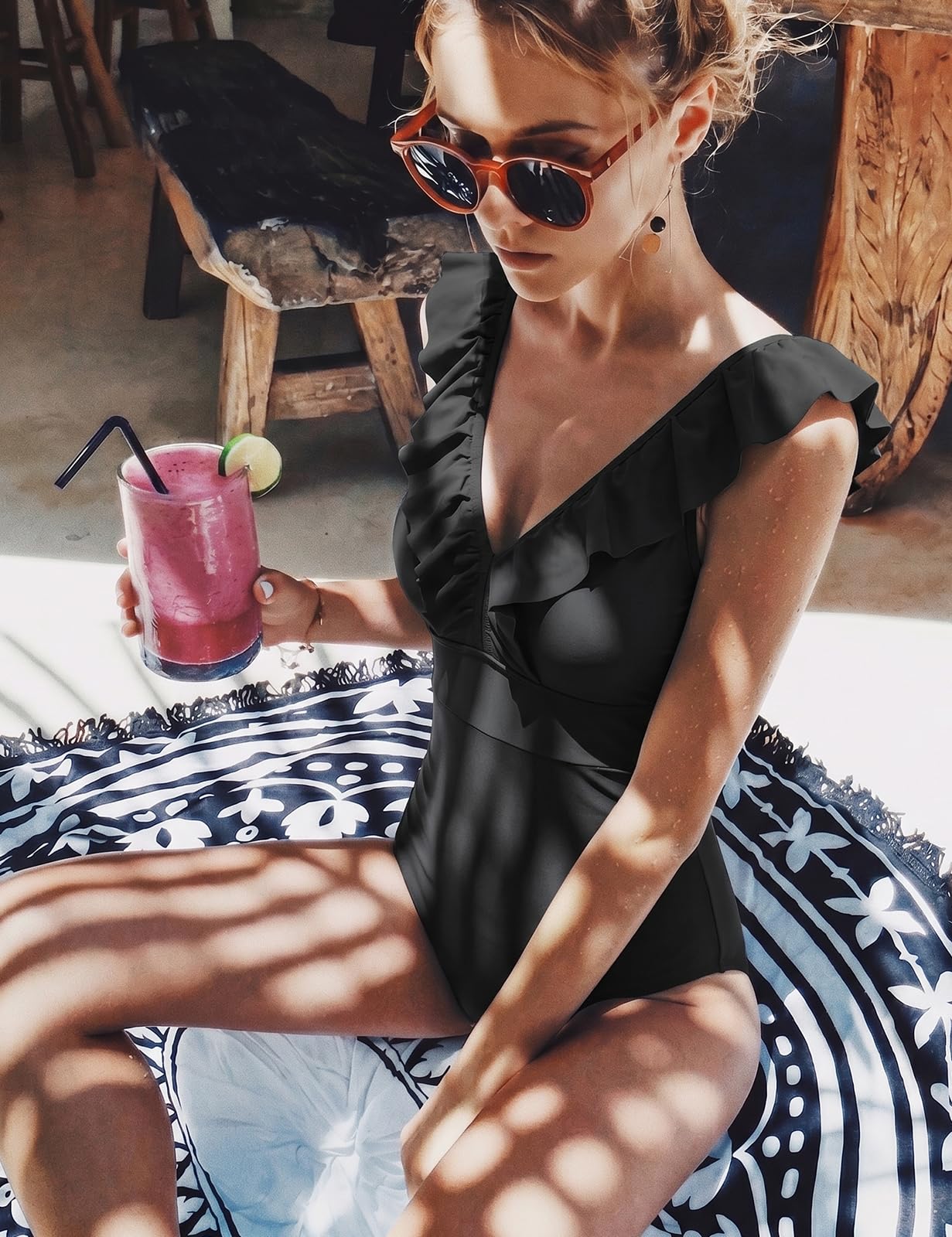 heekpek Traje De Baño Mujer Una Pieza Moda Monokini Push Up Brasileño Rayas Floral Impresión Baño Bañador Traje Bikini Bañadores De Mujer Tallas Grandes Ropa de Baño Cuello en V