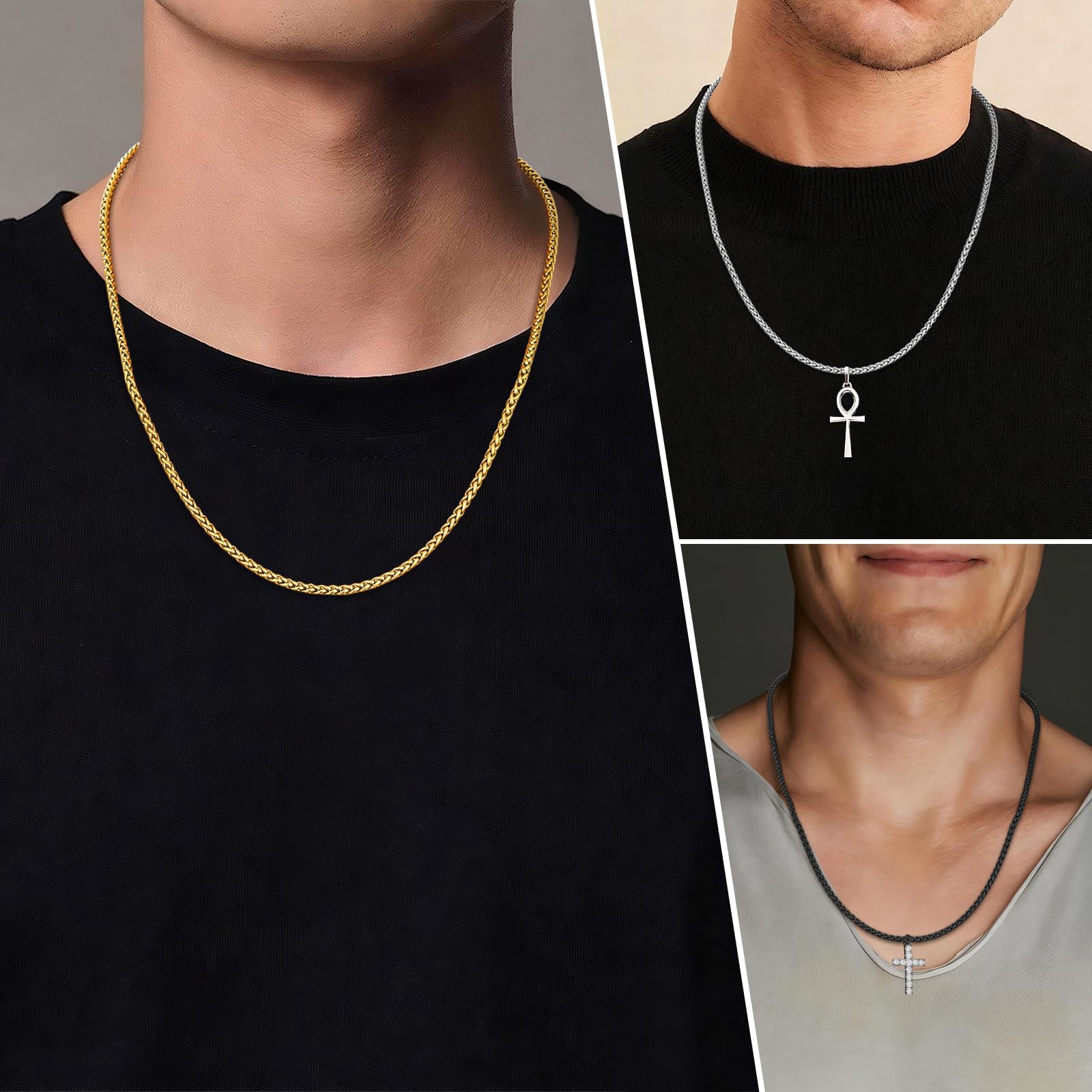 Esmoly Collana Uomo Catenina Necklace for Men Acciaio Inossidabile Cuban Chain Regalo Uomo Ragazzo