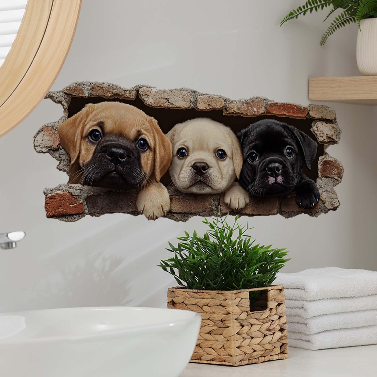 Pegatinas de Pared 3D Perros Cachorros Adhesivos Decorativos Efecto Agujero Vinilos Pared Infantiles Decoración de Pared para Habitación Niños Bebés Dormitorio Salón