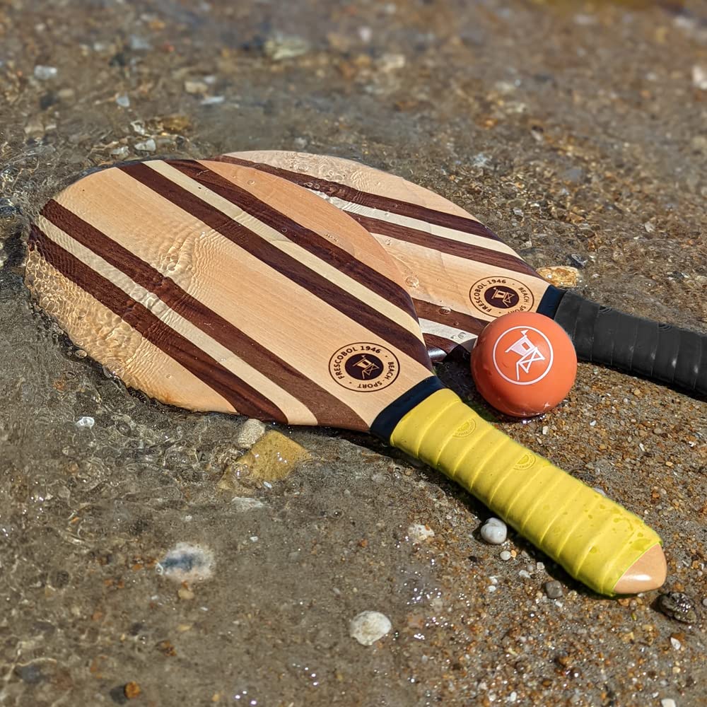 Raquettes de Plage Grips Jaune et Noir avec 2 balles + Pochette Coton