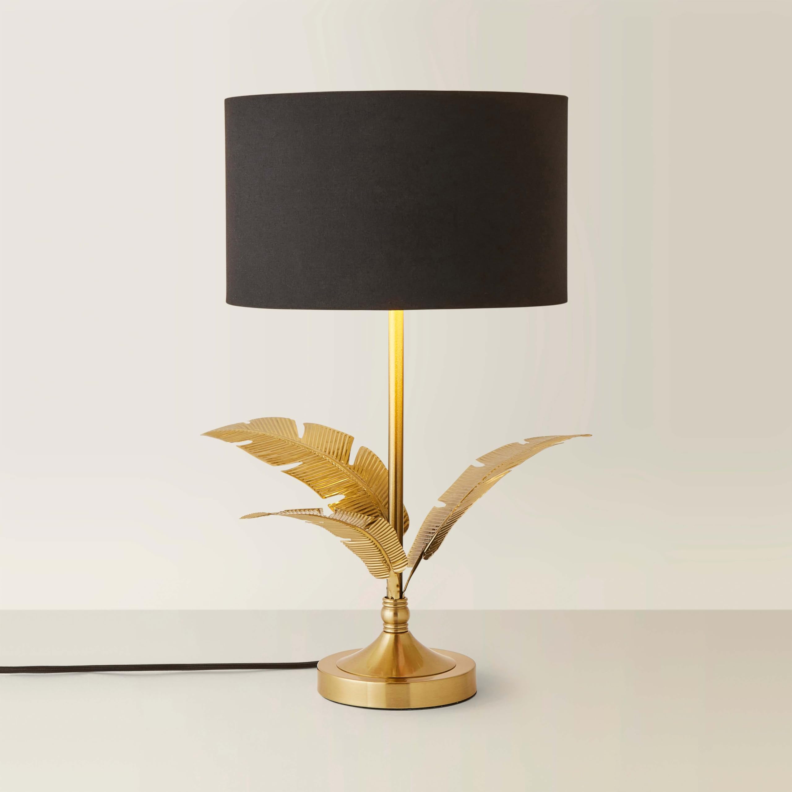 Valuelights Black With Metallic Gold | Christina Drum Shade Gold Palm Leaf Table Lamp | Table Lamps, Home Décor & Improvement Essential