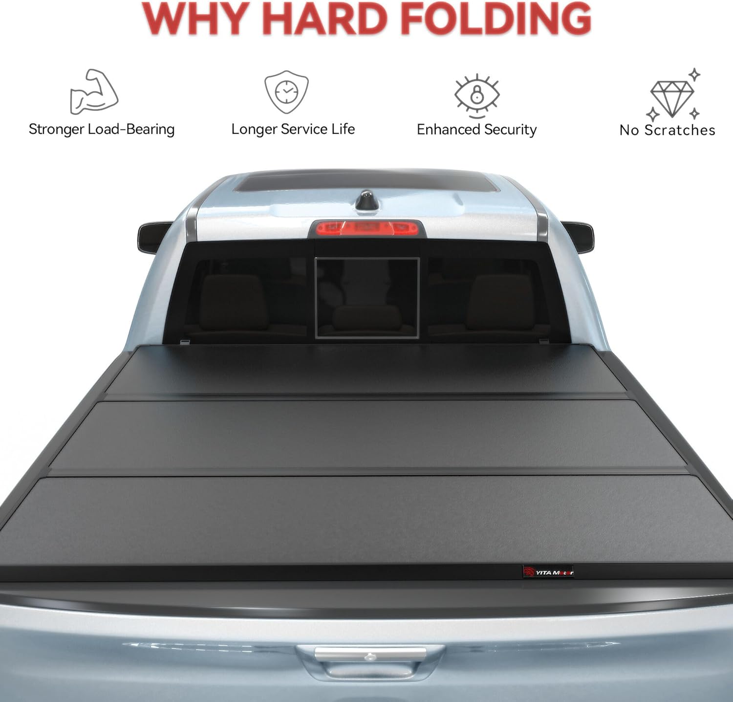 YITAMOTOR FRP Hard Tri-fold Truck Bed Tonneau Cover Fits for Ford F150 F-150 2015-2026 5.5 ft Bed