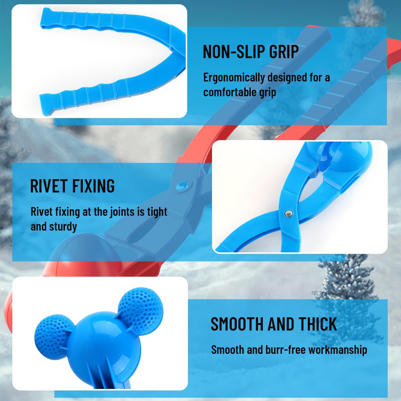Clip di Palla di Neve Grande 4 Pezzi, ZoneYan Stampi per Palla di Neve, Pinza per Palla di Neve, Stampo per Creatore di Palle di Neve, Snowball Maker