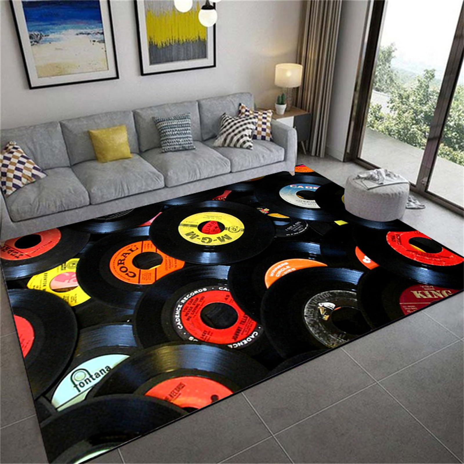Tapis disque vinyle vintage salon decoration motif musical