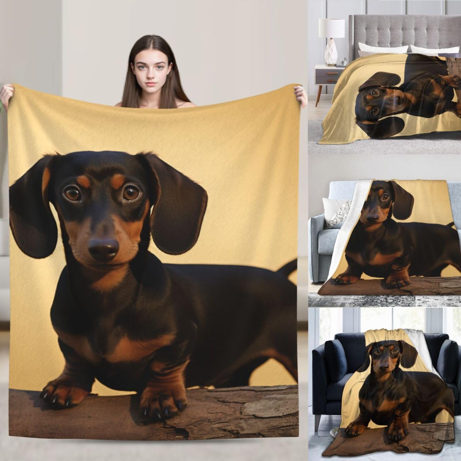 Manta de perro salchicha, manta reversible de felpa suave y acogedora para sofá, camping, todas las estaciones, 50 x 40 pulgadas