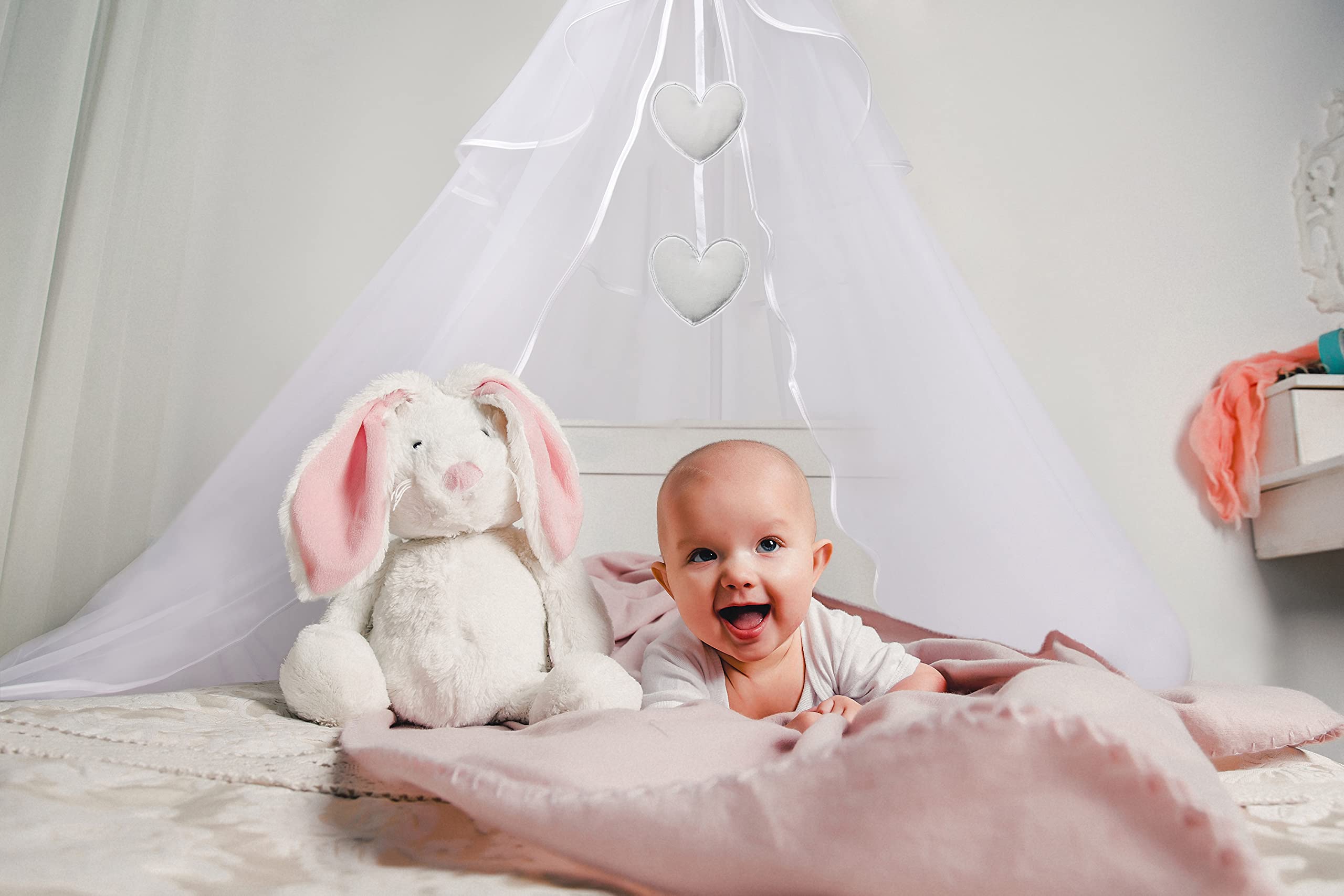 Support Universel Pour Ciel De Lit Bébé Cosing - Blanc - 150cm - Fixation Rapide Et Sécurisée