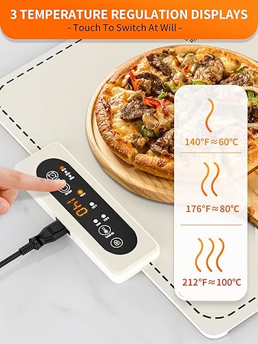 Miniatura 5 de Tapete de calentamiento para alimentos extra grande para fiestas, bufé, 3 temperaturas, para mostrador de calentamiento, tapete de calentamiento