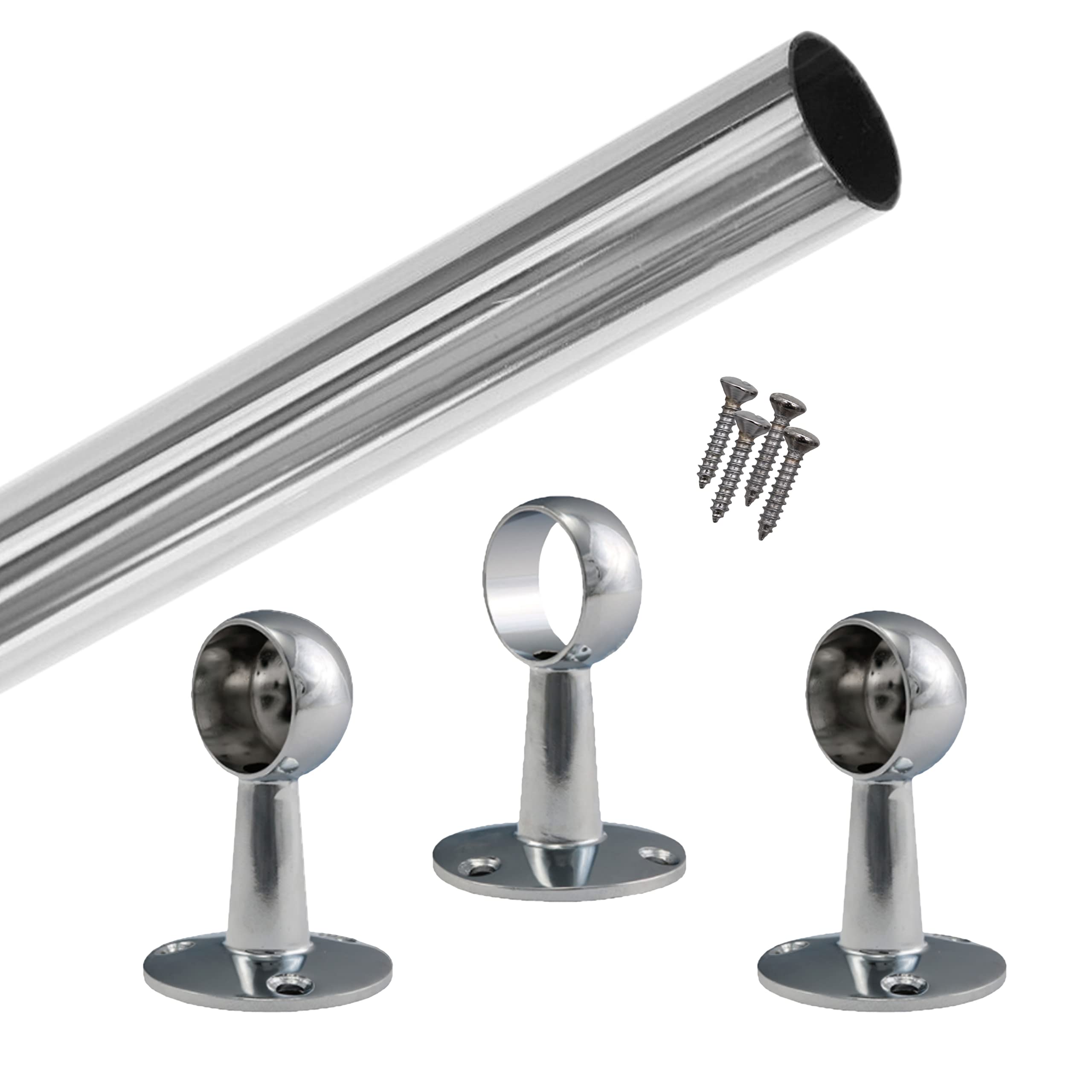 EaiHanging Wardobe Rail Kit25mm Tube1219mm Rail With 2X End Brackets & 1X Centre BracketsPolished Chrome from B&Q