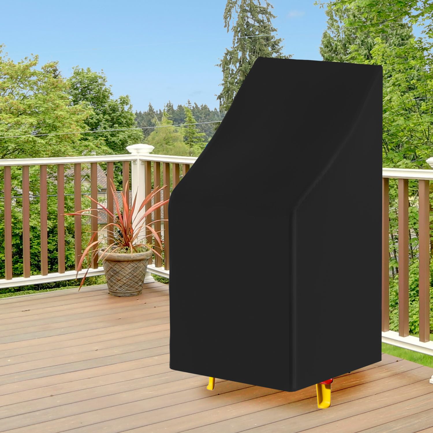 QWORK® Pokrowiec na krzesła ogrodowe, osłona UV i odporna na wodę do krzeseł układanych w stos, 65 x 65 x 80/120cm Pokrowiec na krzesło ogrodowe