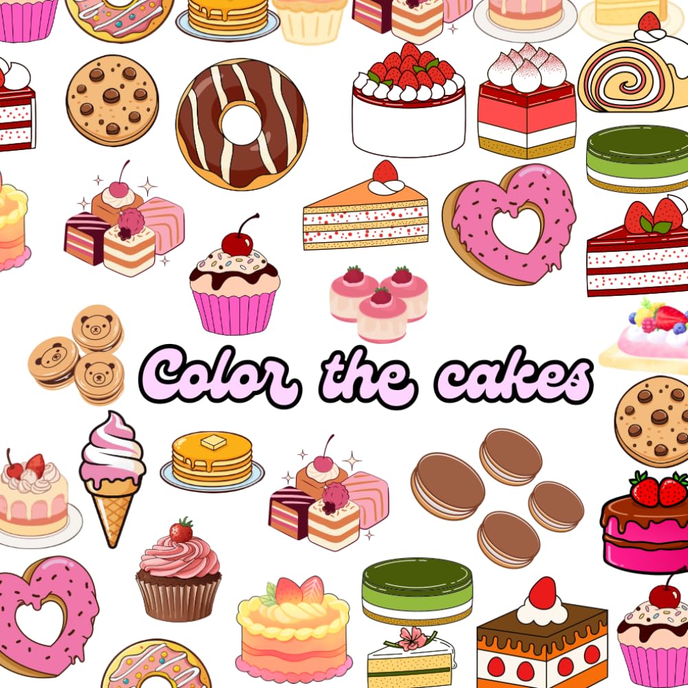Color the cakes, coloring book, 80 pages