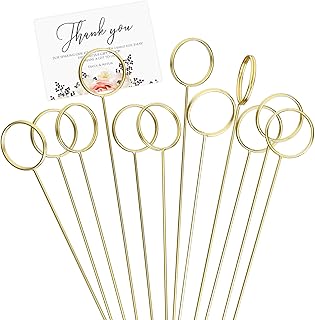 Paquete de 30 púas doradas para tarjetas florales, púas de flores de metal de 13.4 pulgadas para centros de mesa, soportes para fotos para mesas, soportes para tarjetas de fotos para arreglos