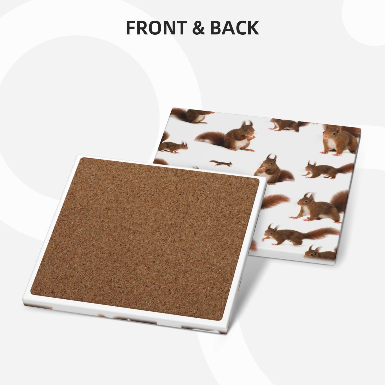 Set di 6 sottobicchieri decorativi in ceramica con stampa di scoiattoli