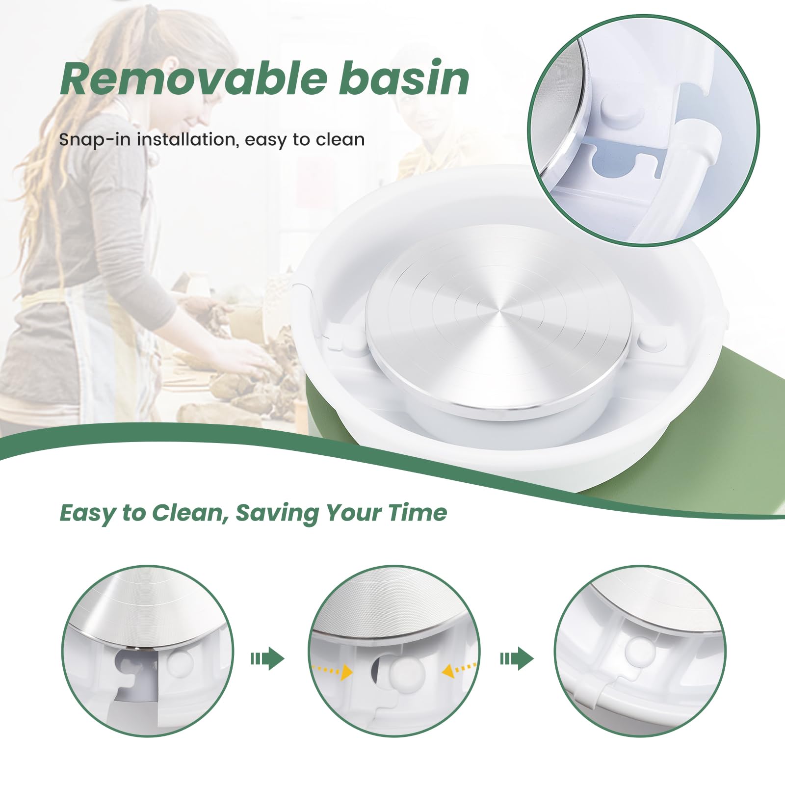 Huanyu Rueda de cerámica de 10 pulgadas con pedal de pie, máquina eléctrica de cerámica con lavabo desmontable para estudio de cerámica, bricolaje de cerámica en casa, escuela, Navidad