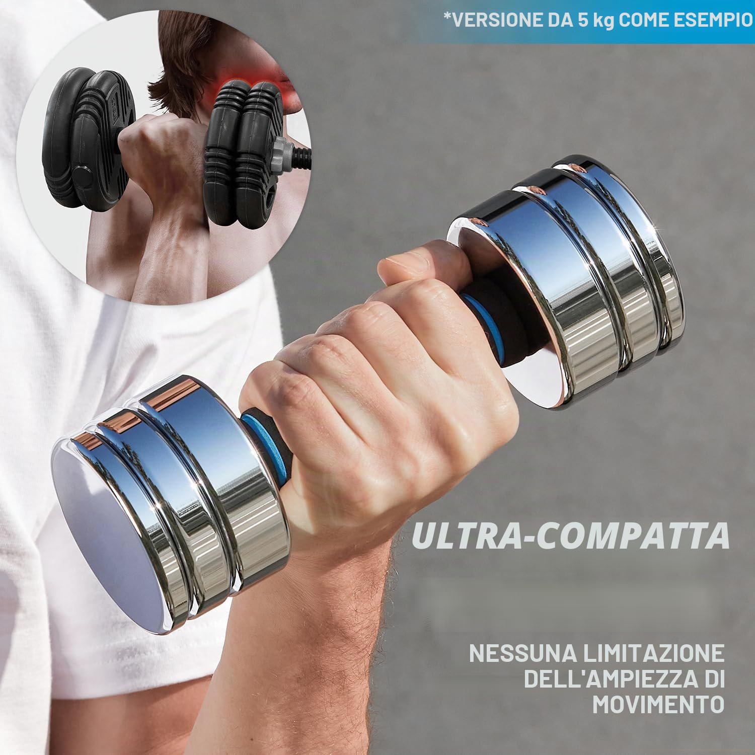 Northdeer Manubri corti in acciaio – manubri regolabili ultra compatti, 2,5 kg, 5 kg, 7,5 kg, 10 kg, 15 kg, 25 kg, con manico in schiuma, innovativi manubri in acciaio per la casa