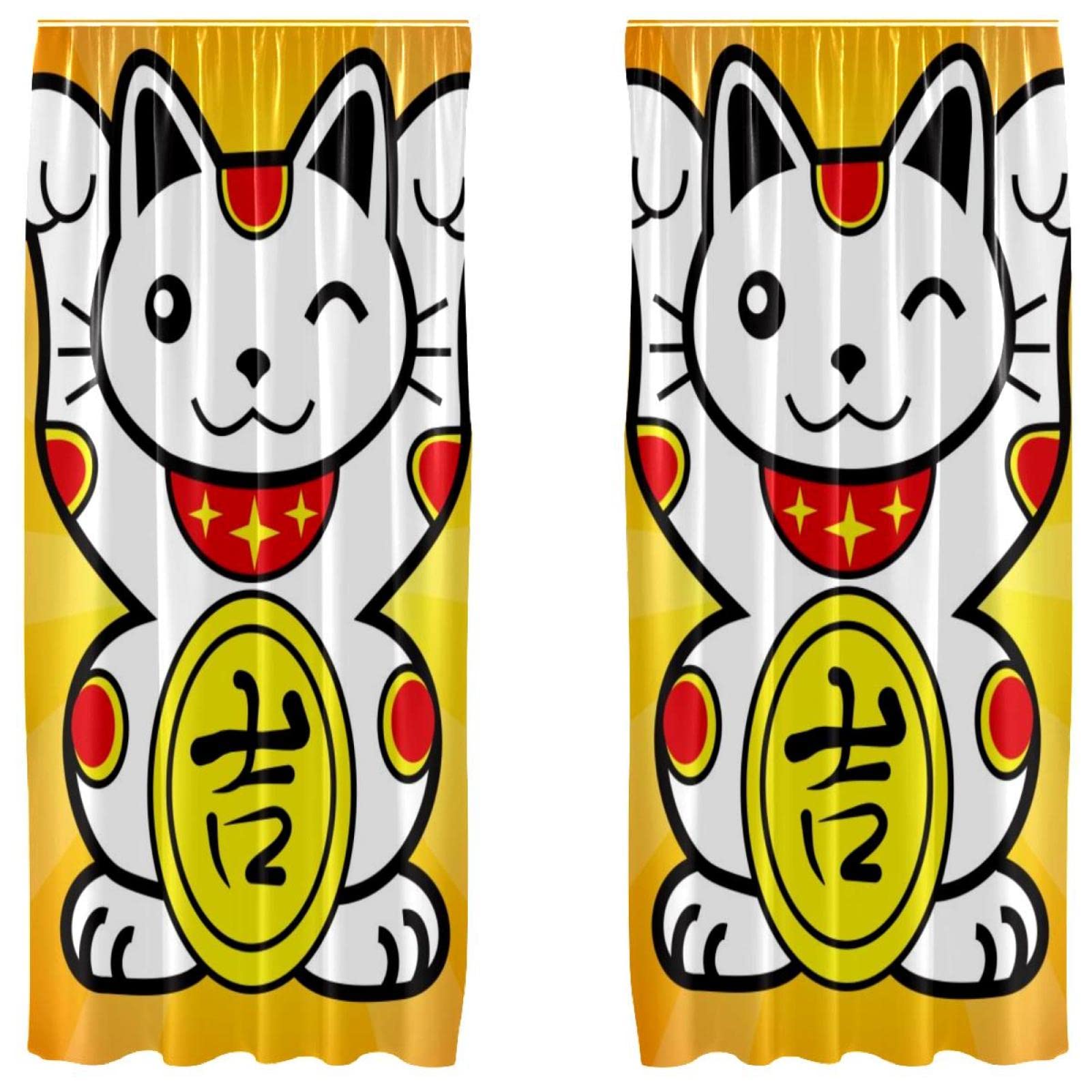 Cortinas Fortune Cat: dale un toque alegre y oriental a tu dormitorio de 55x84"