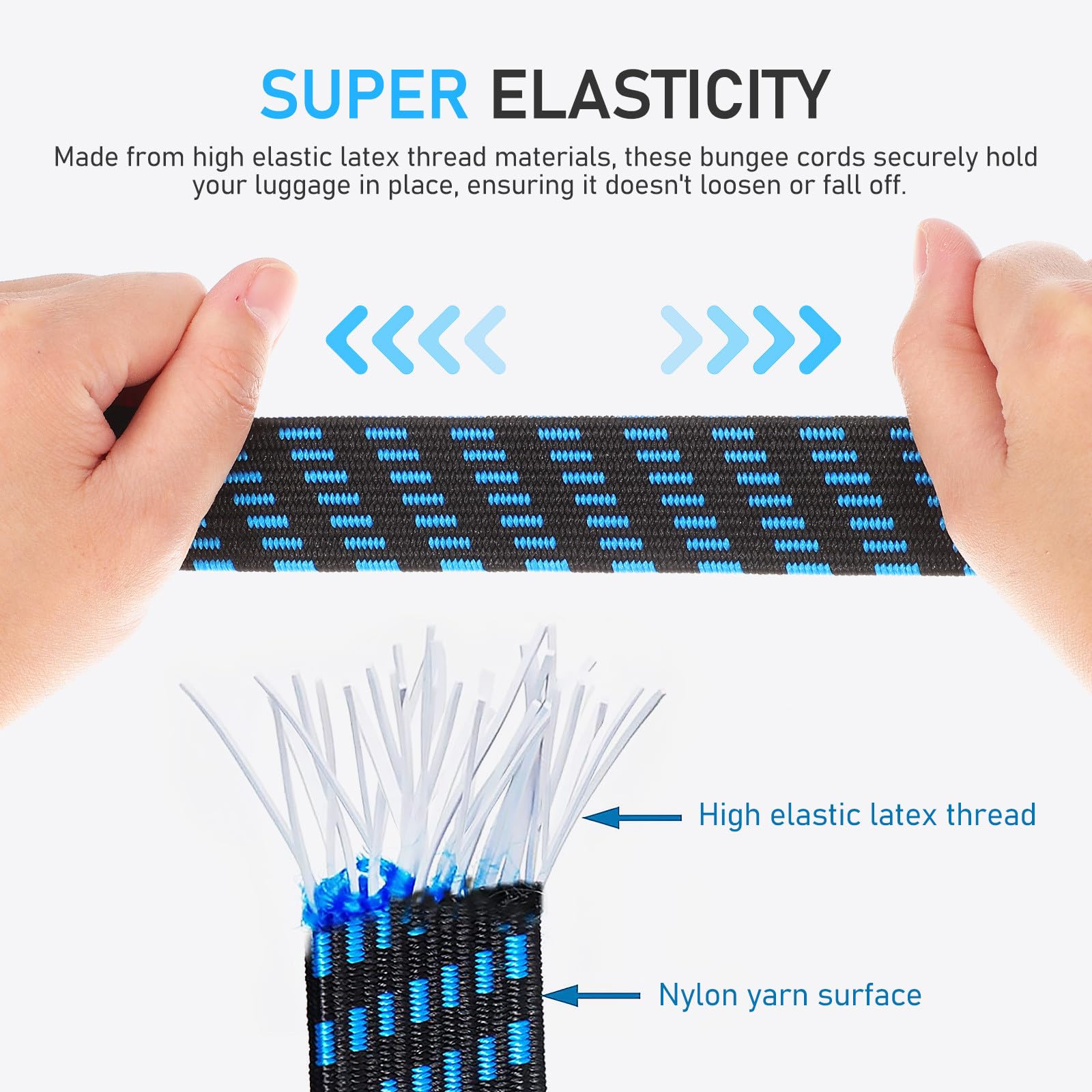 6 Pezzi Corde Elastiche con Ganci Resistenti in Lattice ad Alta Elasticità e Metallo, Regolabili 3 Metri Blu per Fissaggio Bagagli e Attrezzatura da Campeggio