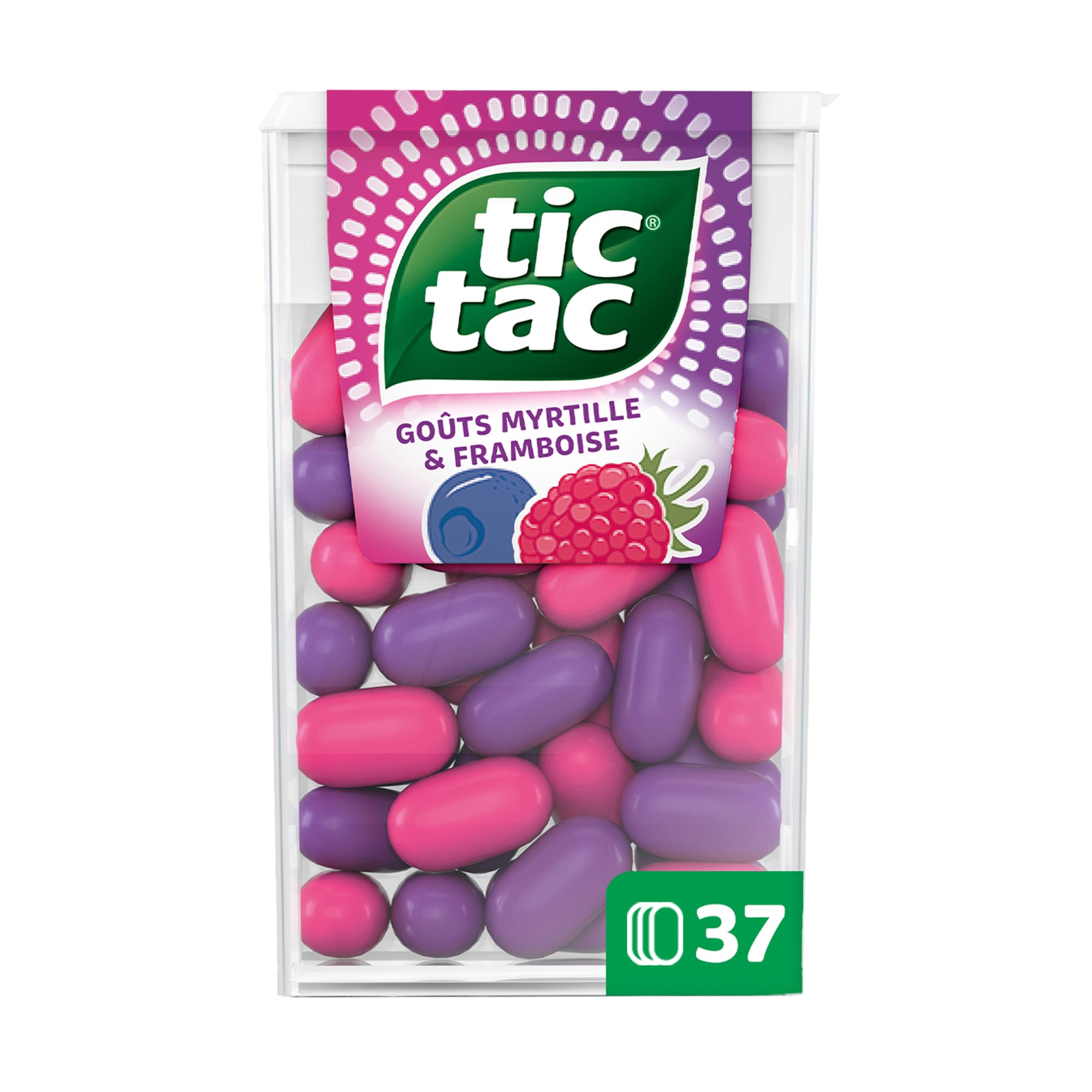 TicTac Goûts Framboise et Myrtille - Bonbons sucrés aux fruits - Format de Poche - 24 boites x 18g