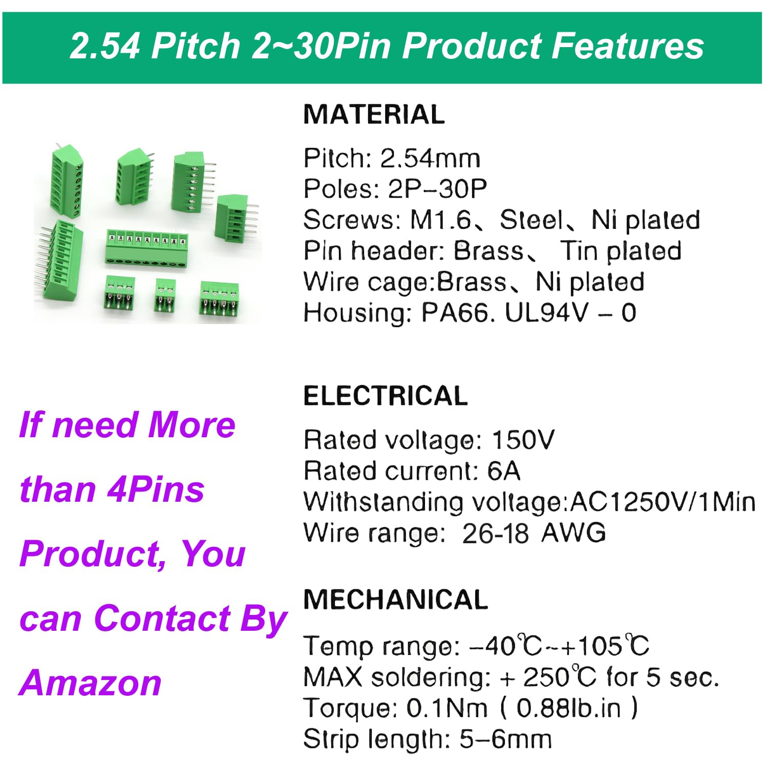 2.54mm Pitch Wire-to-Board Connector Solderless 2P 3P 4P Mixed Pack 50PCS