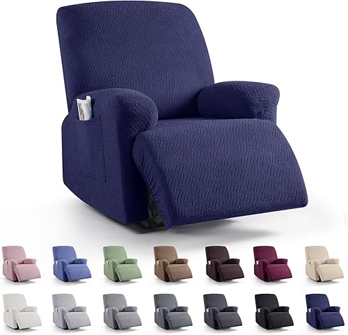 Vista 208 de KinCam Fundas para sillas reclinables, funda elástica y reclinable, fundas para sofá reclinable, fundas de sofá reclinable a rayas, fundas Gris