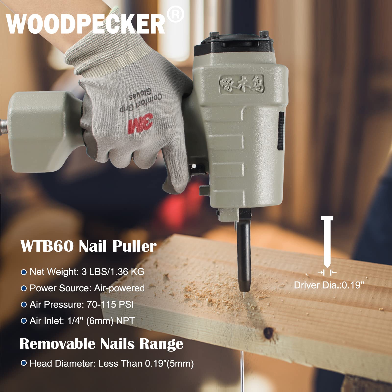 Estrattore Chiodi Pneumatico Woodpecker WTB60 - Professionale, Per Legno E Pallet - Foto 2