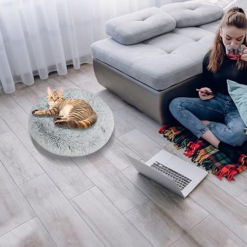 Miniatura 7 de Camas para gatos de interior, cama para perros de 24 pulgadas para perros pequeños, medianos y grandes, cama redonda lavable para mascotas para