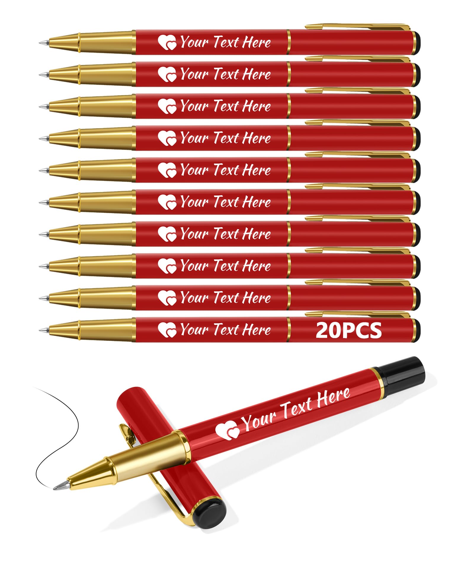 Customised Pens - Personalised Pens Bulk Pack Bussiness Ballpoint Pens with Free Engraving, Customisable Pens with Your Name, Text or Message, Perfect for Office/Students/Teacher/Lawyer,Red,20 pcs โ image 1