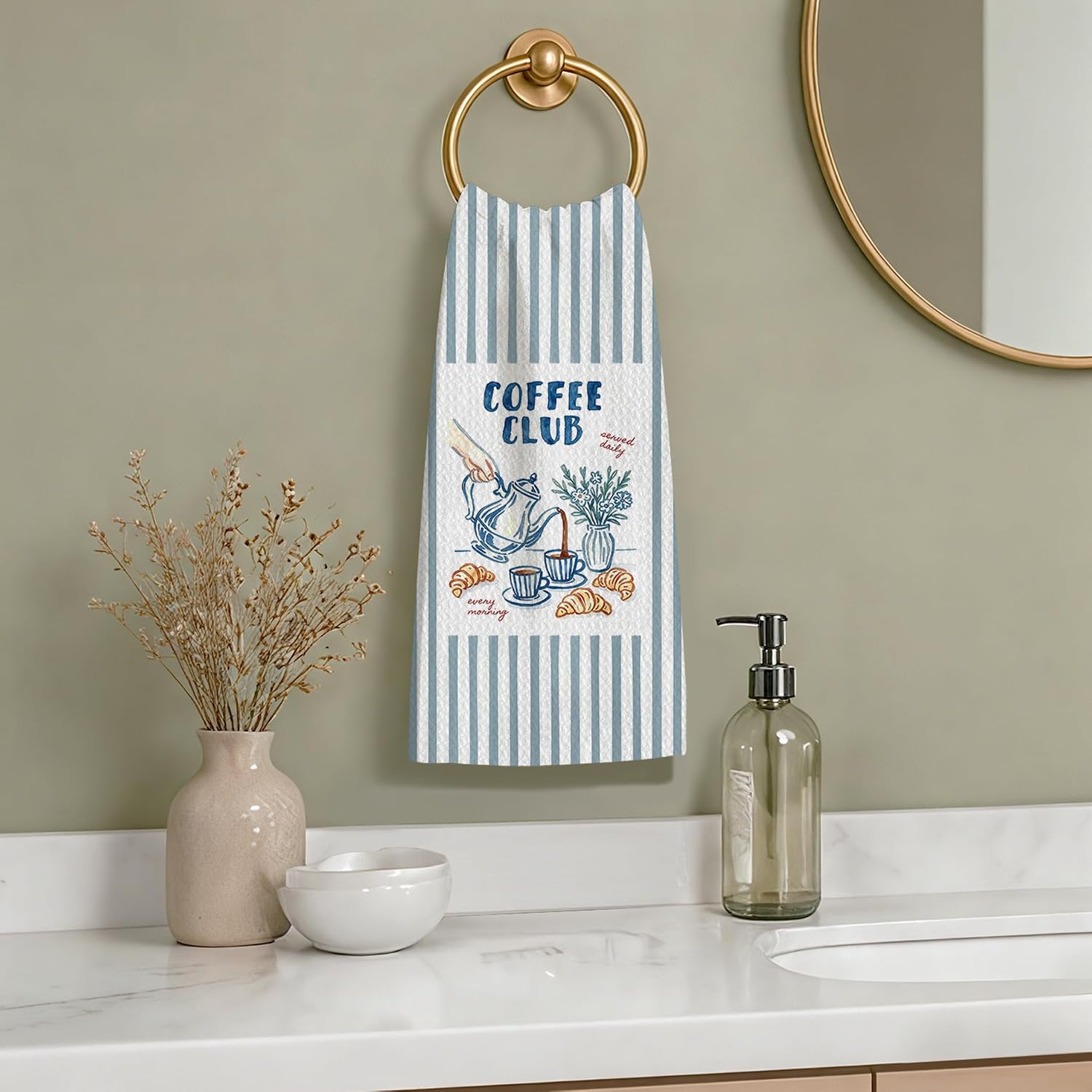 Blue Striped Coffee Kitchen Towels 16x24 Inch image 5