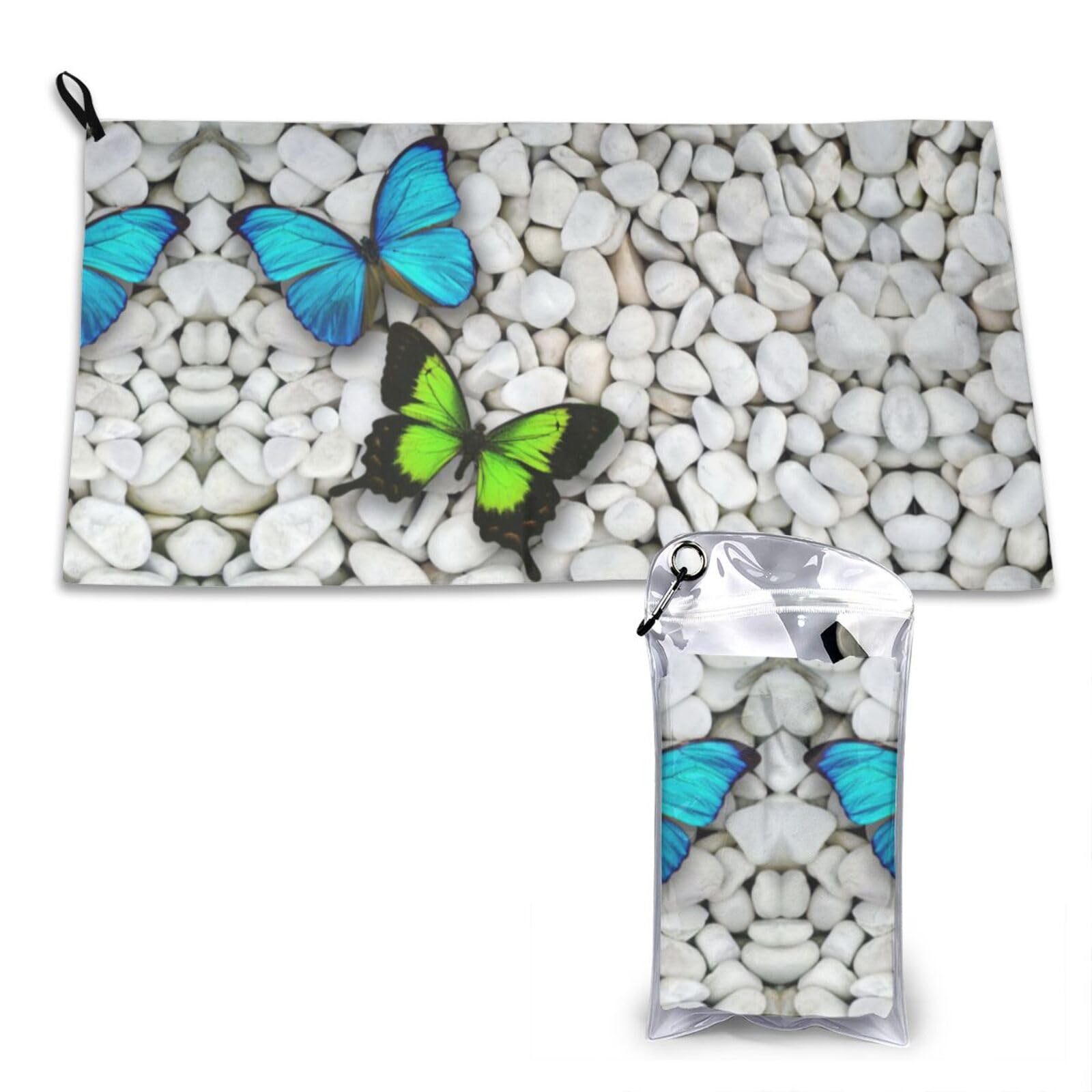 WXWJSHMGC Blue Butterfly Green Butterfly And Stone Print Cooling Towel, Gym Towel,Cooling Towels For Neck, Soft Breathable Travel Cool Towel,Sports Towels For Gym,Camping