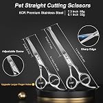CIICII Dog Grooming Scissors Kit, 7 Inch Professional Pet Grooming Scissors Set with Safety Round Tip (Dogs/Cat Hair Cutting Trimming Thinning Shears with Curved Scissors) for DIY Home Salon (Silver)