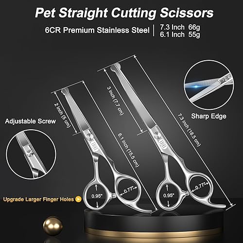Miniatura 10 de CIICII Kit de tijeras de aseo para perros, 10 en 1, juego de tijeras profesionales para el aseo de mascotas con punta redonda de seguridad (corte de